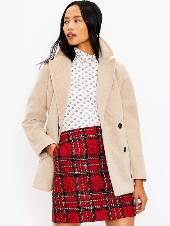 LOFT Dresses & Skirts - Loft Red Plaid Tweed Shift Skirt